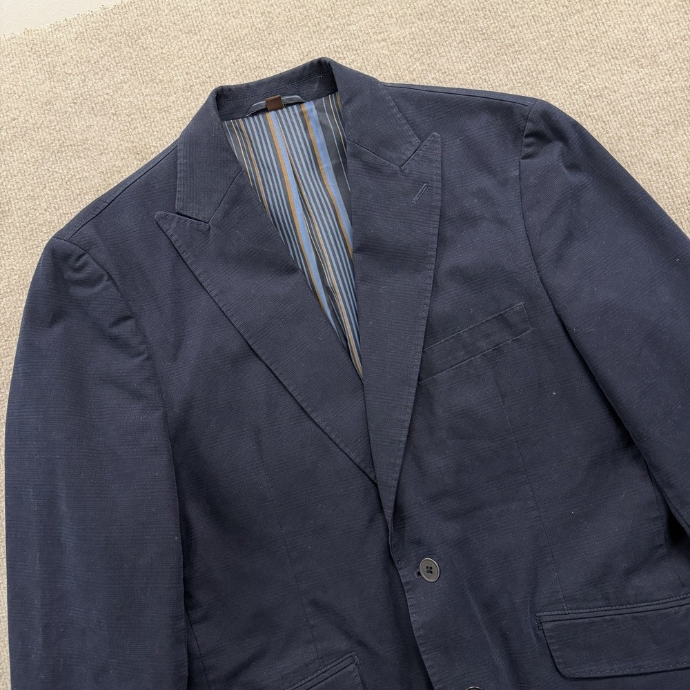 KROON Navy Cotton Cooke Blazer Sz 40 R Unstructured Peak Lapel Sport Coat Jacket